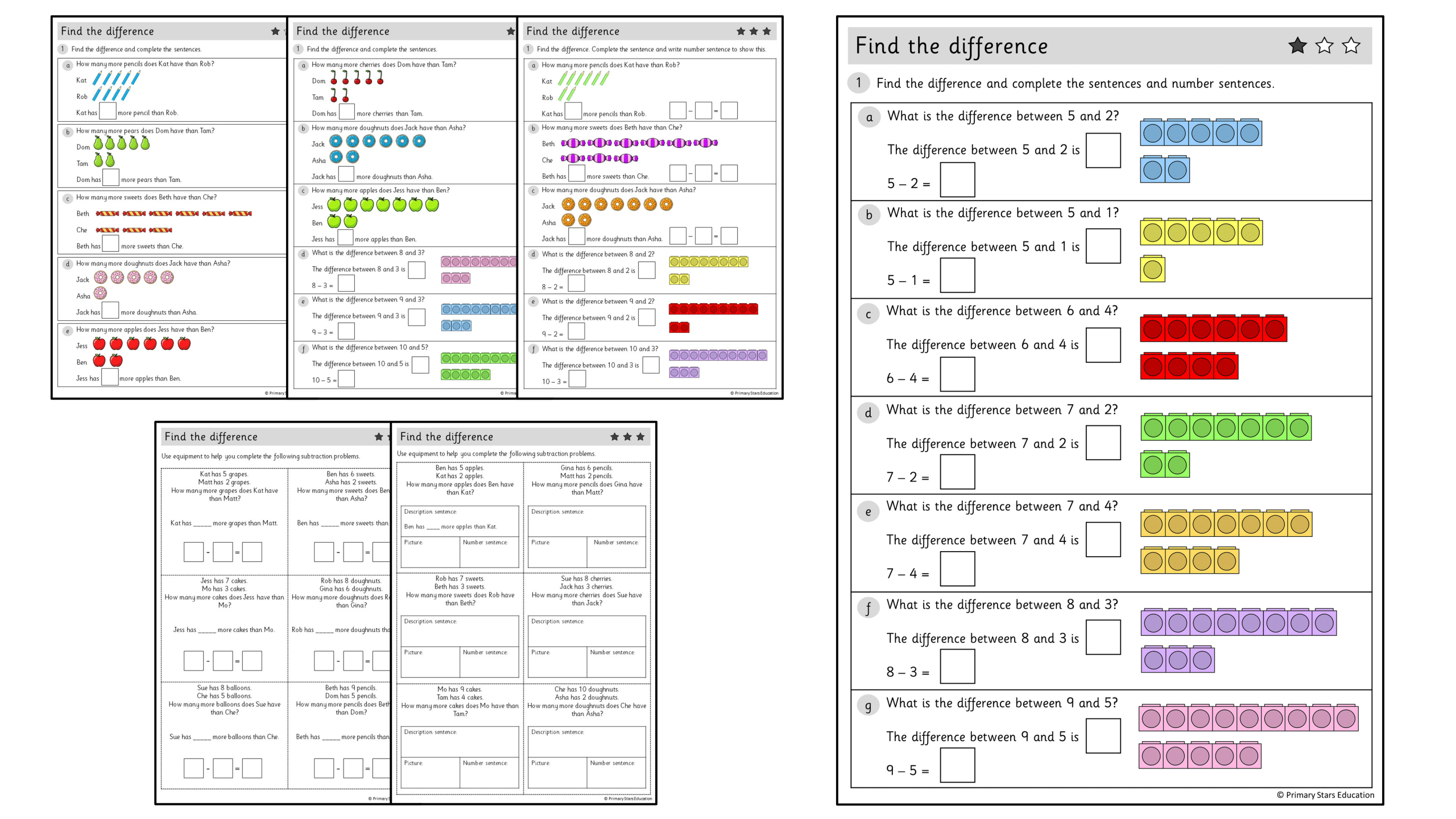 Find the difference (within 10) | Worksheets - Primary Stars Education