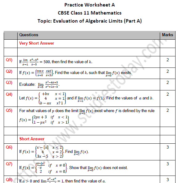worksheet find the limit