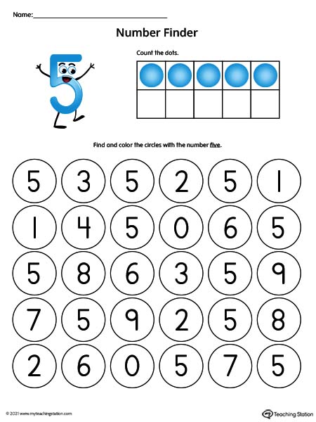Number Recognition Worksheet: Find the Number 5 (Color ...