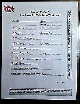 Tenant Finder 2 Sided Laminated Telephone Worksheet and Qualifying ...