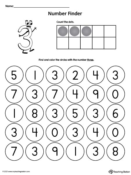 Number Recognition Worksheet: Find the Number 3 ...