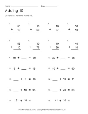 Adding 10 Worksheet | Free Printable First Grade Math Worksheets ...