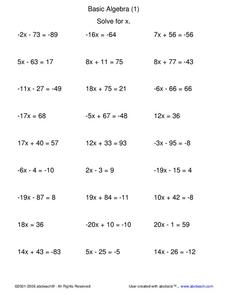 Solve for x Worksheet for 5th - 10th Grade | Lesson Planet