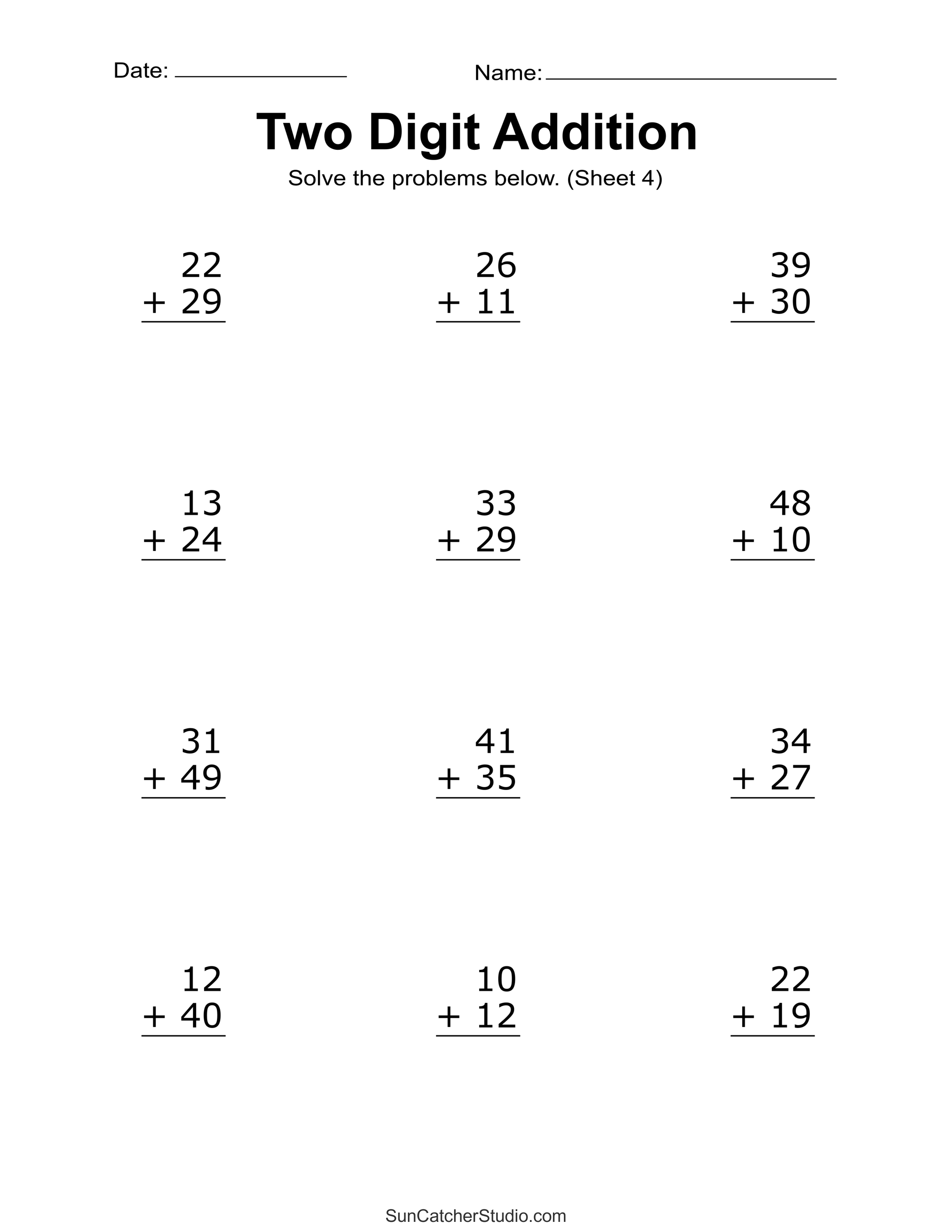 Two Digit Addition Worksheets (Printable 2-Digit Problems) - DIY ...