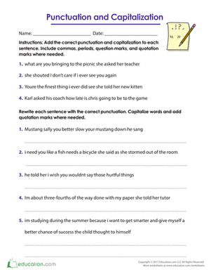 Punctuation and Capitalization | Worksheet 