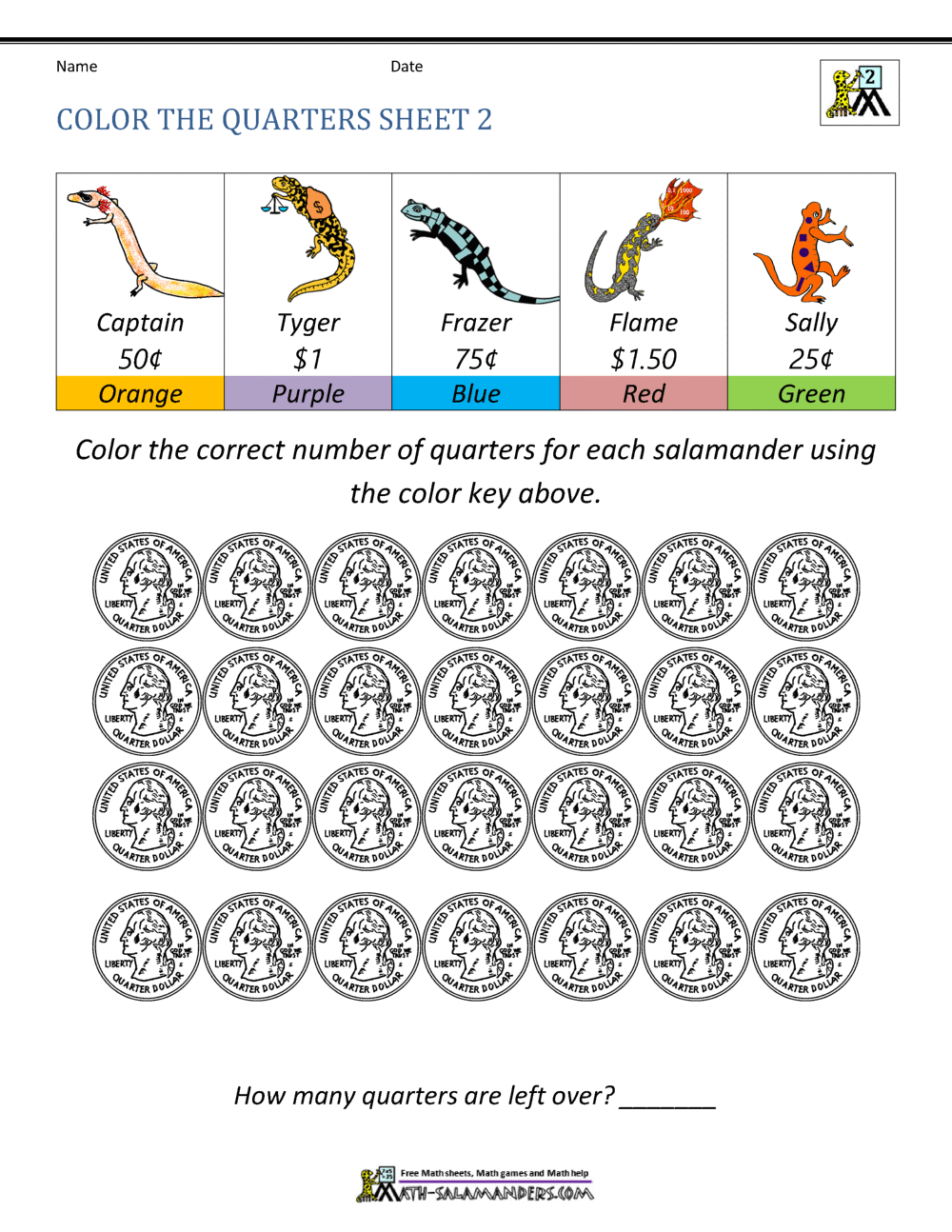 worksheet for 2nd grade math counting money