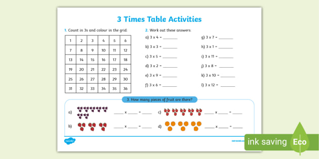 3 Times Table Worksheet | Math Resource | Twinkl USA