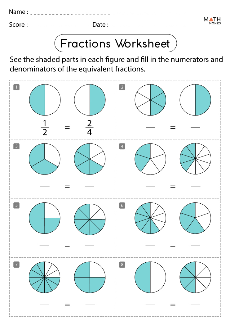 3rd Grade Fractions Worksheets with Answer Key