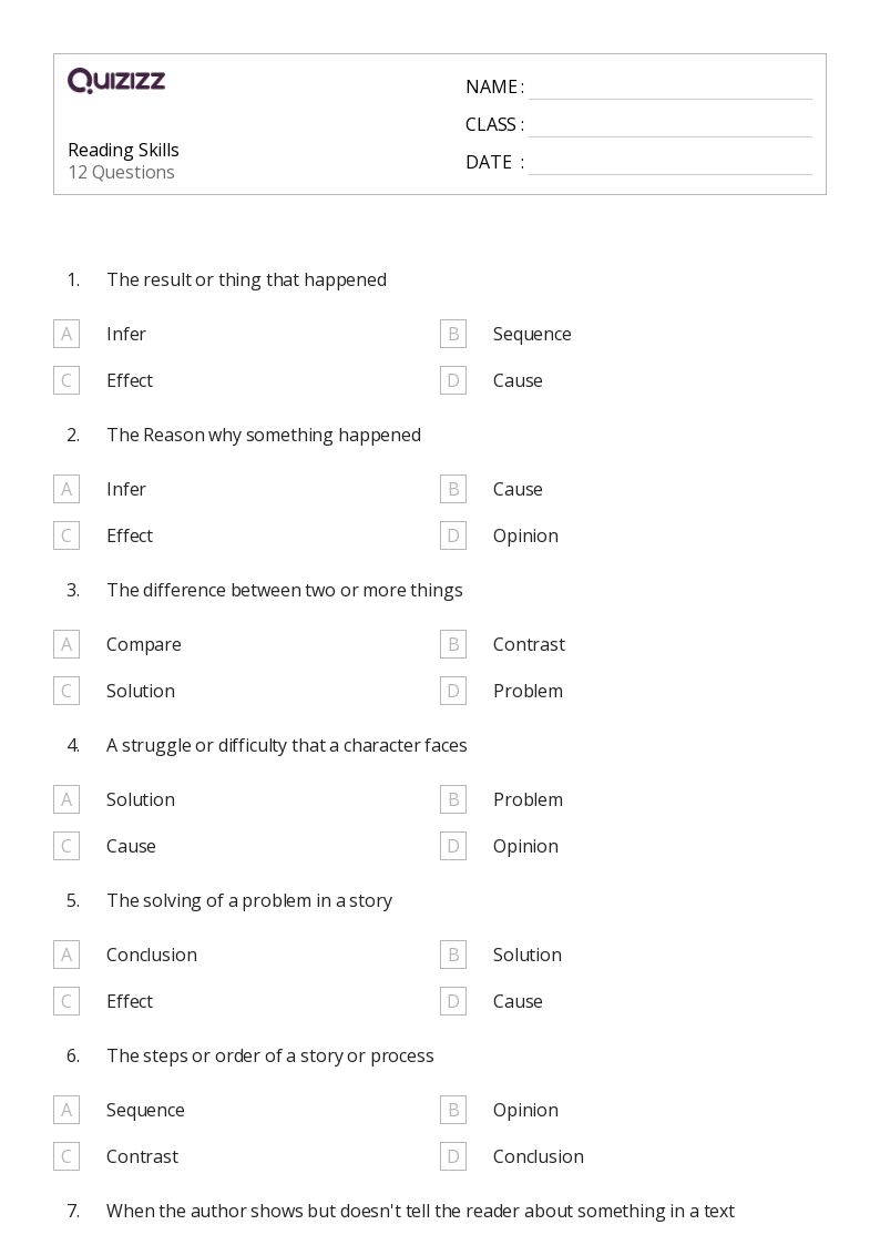 50+ Reading worksheets for 3rd Grade on Quizizz | Free &  Printable