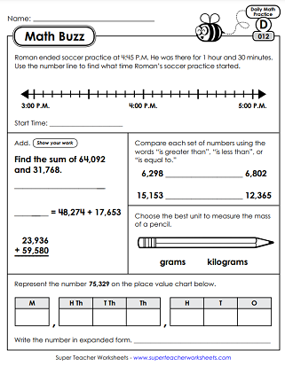 Daily Math Review Worksheets - Level D (4th Grade)