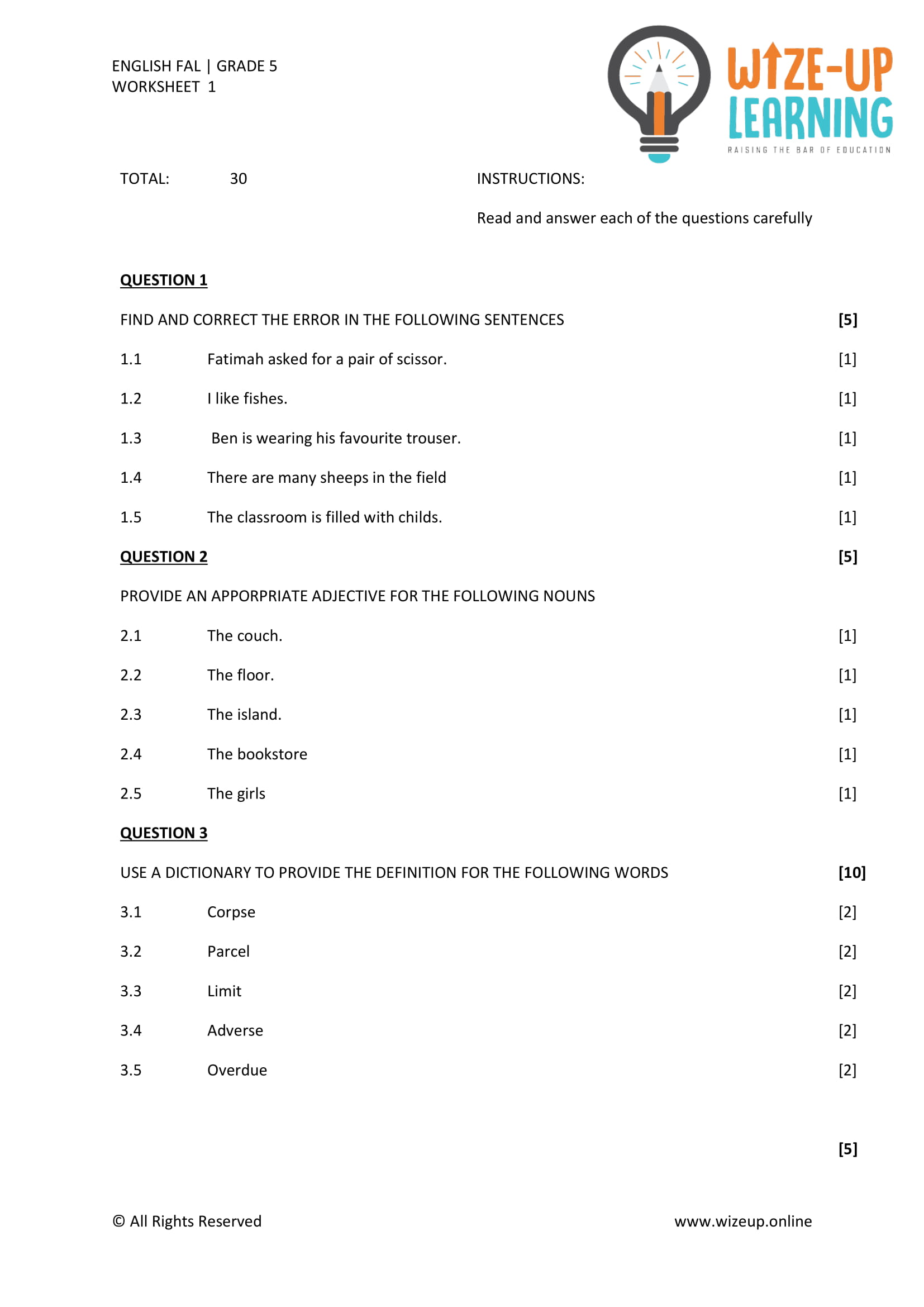 Free Worksheet For 5th Grade English Download Free Worksheet For 5th 