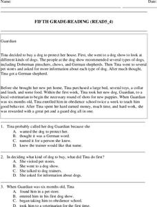 Reading Review for Grade 5 (5.4) Worksheet for 5th Grade | Lesson ...