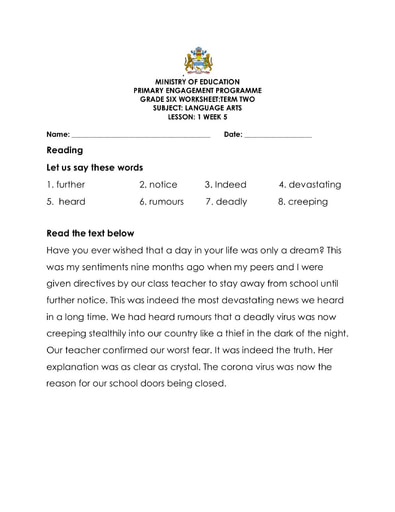 worksheet for 6th graders language arts