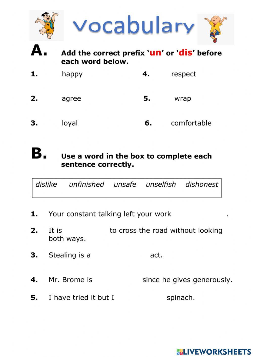 worksheet for 6th graders language arts