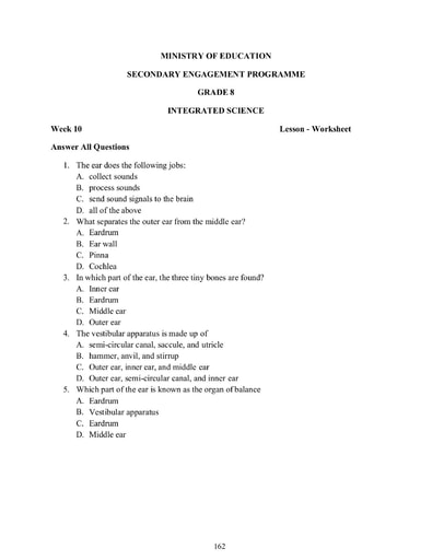 worksheet for 8th grade science