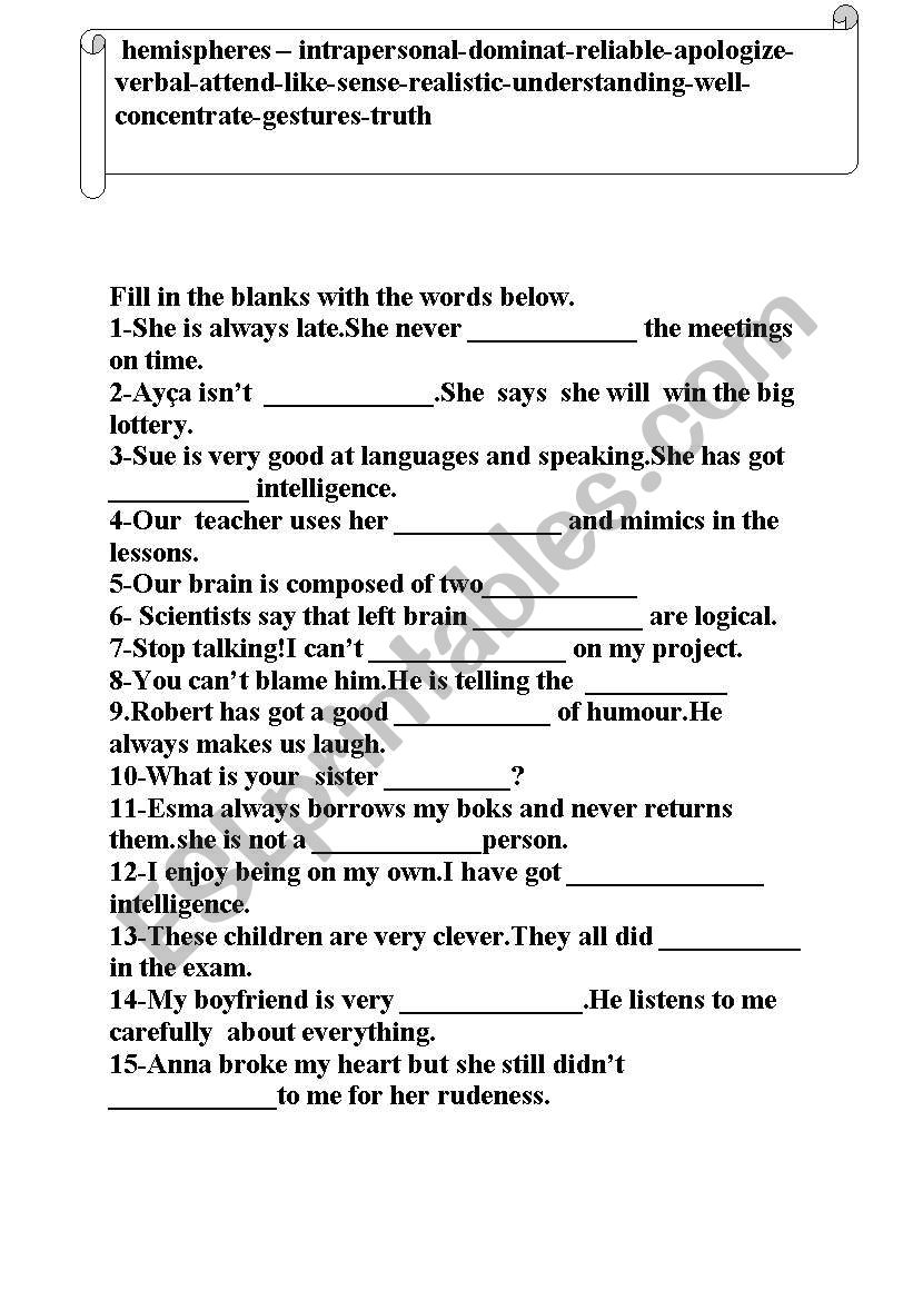 English worksheets: vocabulary for 8th graders