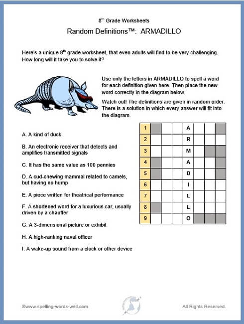 8th Grade Worksheets for Spelling and Vocab Enrichment