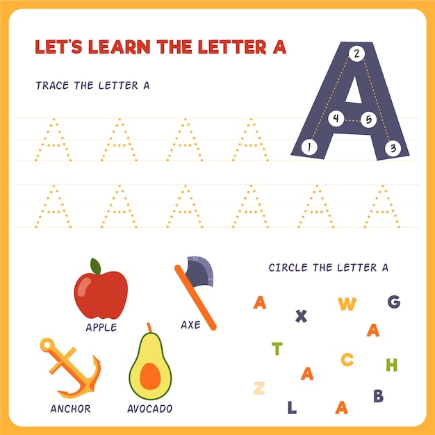 Free Vector | Letter a worksheet for kids