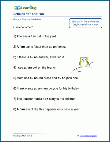 Articles: a &  an worksheets | Worsheets library