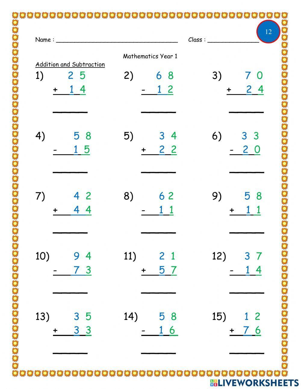 Addition and subtraction interactive worksheet for Year 1 | Live ...