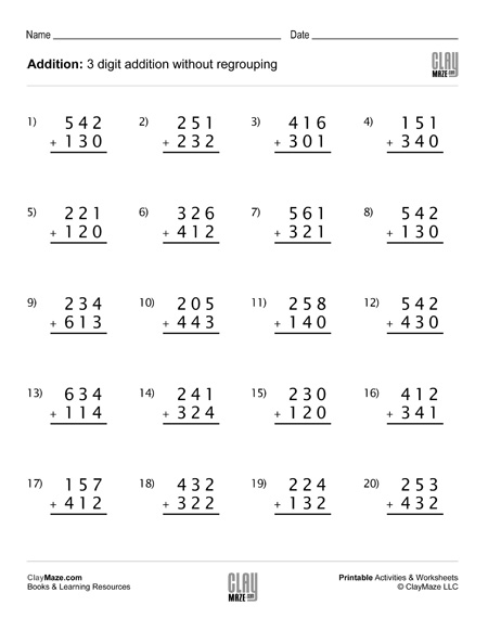 worksheet for addition without regrouping