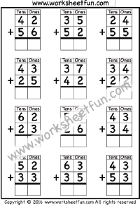 worksheet for addition without regrouping