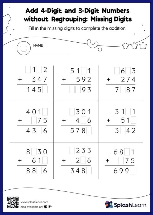4-digit Addition without Regrouping Worksheets for Kids Online
