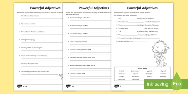 Descriptive Words Activity | Powerful Adjectives Worksheets