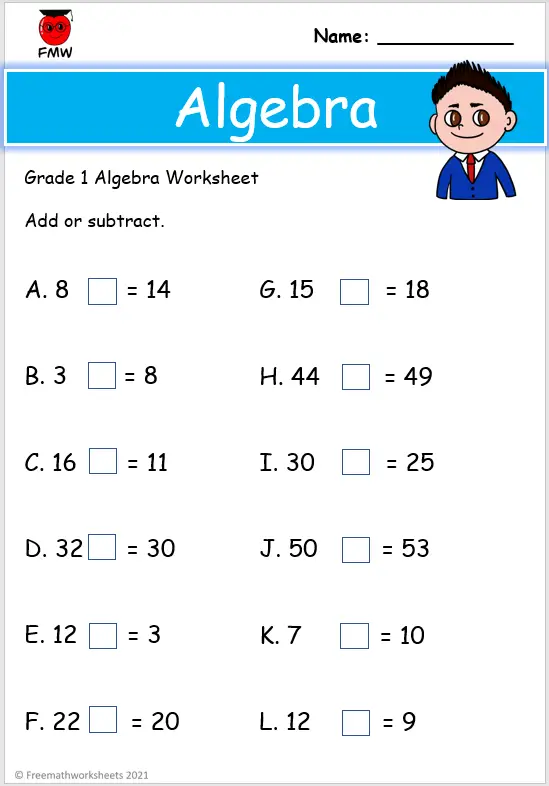 Grade 1 Algebra Worksheets | Printables | Free Worksheets