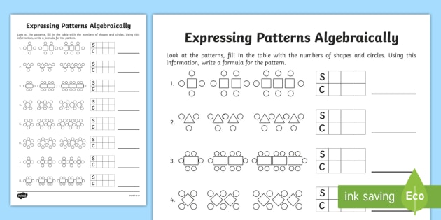 Expressing Patterns Algebraically | Algebra worksheets