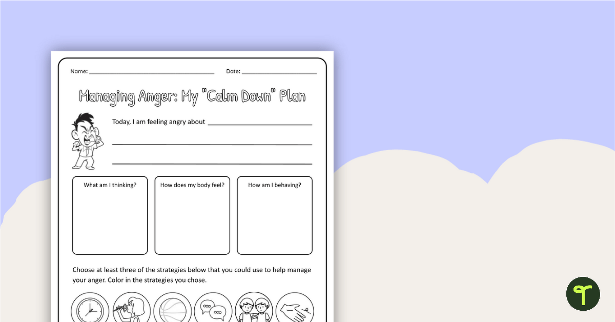 Managing Anger Worksheet (Primary) | Teach Starter