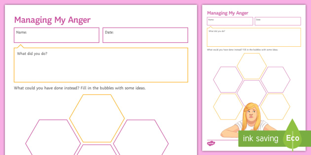 Managing My Anger (Female) Worksheet / Worksheet - Twinkl