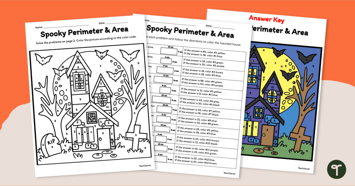 Halloween Area and Perimeter Colour by Number Worksheet | Teach ...