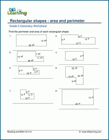 Area &  perimeter of irregular rectangular shapes | Worsheets library