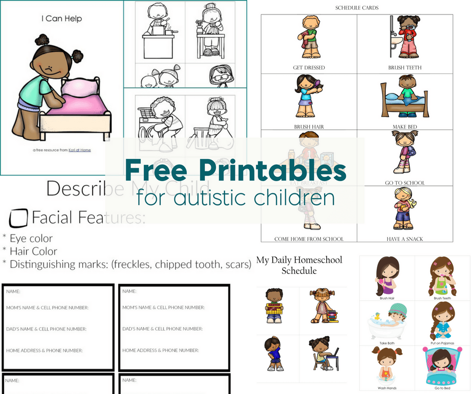 Free Printables for Autistic Children and Their Families or Caregivers