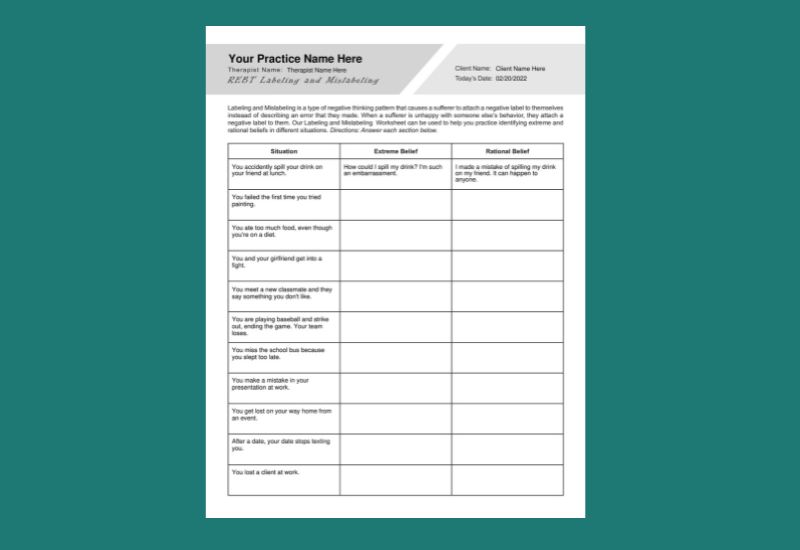 REBT Labeling and Mislabeling Worksheet PDF -