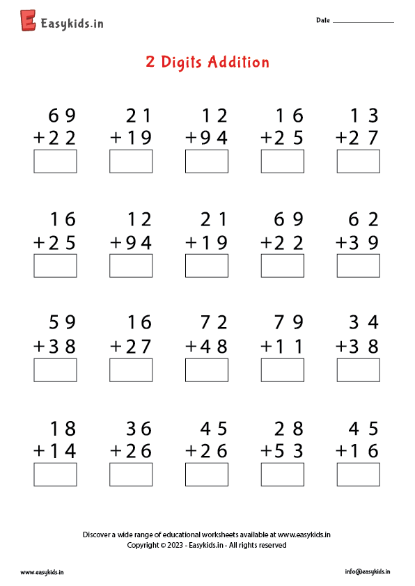 Addition worksheet for class - 1 worksheet