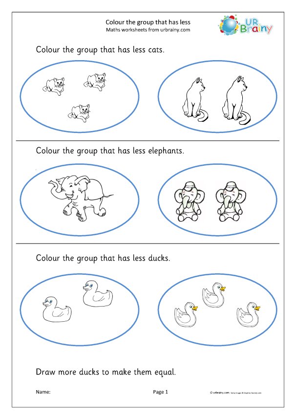 Which has less? Colouring - More or Less Maths Worksheets for ...