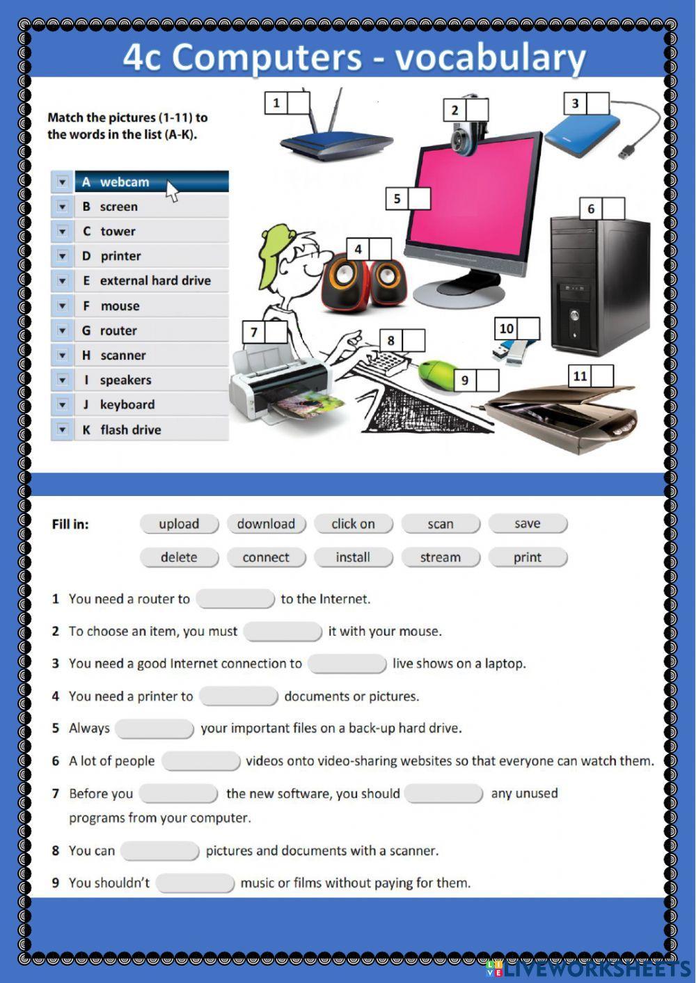 Computer Worksheet: Interactive Activities for Learning and Practice