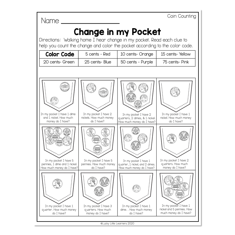 worksheet for counting money in 2nd grade