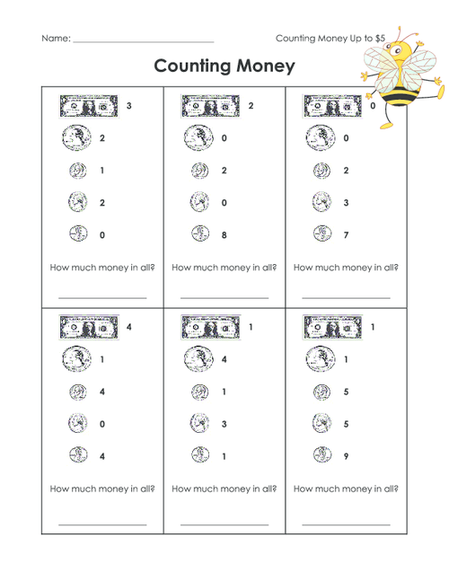 worksheet for counting money in