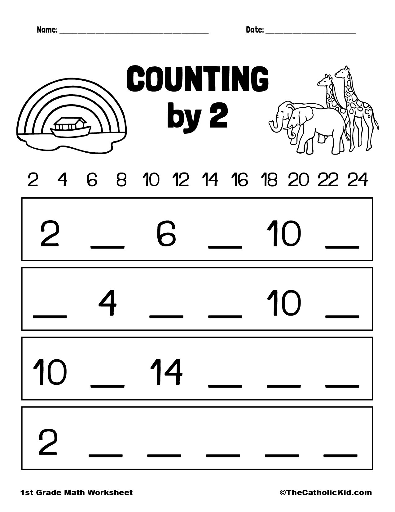 Count by 2 Worksheet - TheCatholicKid.com