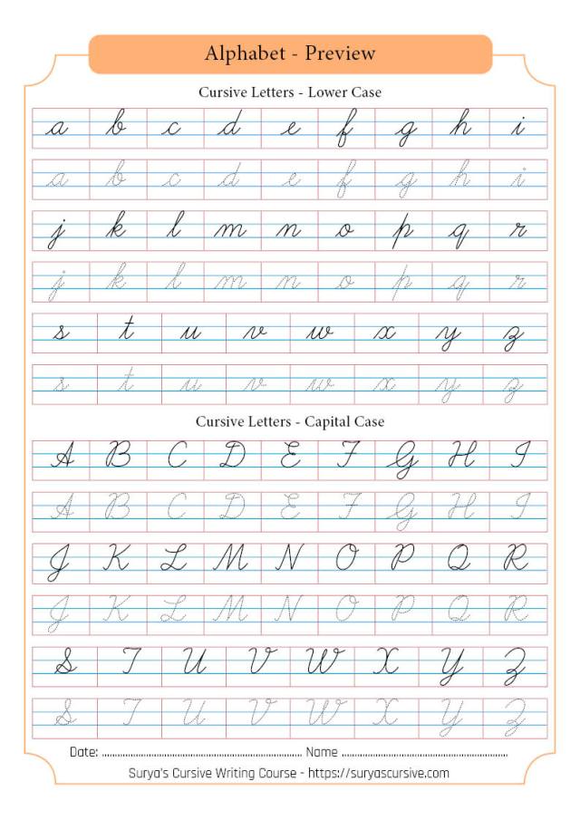 Alphabet in Cursive Writing - SuryasCursive.com
