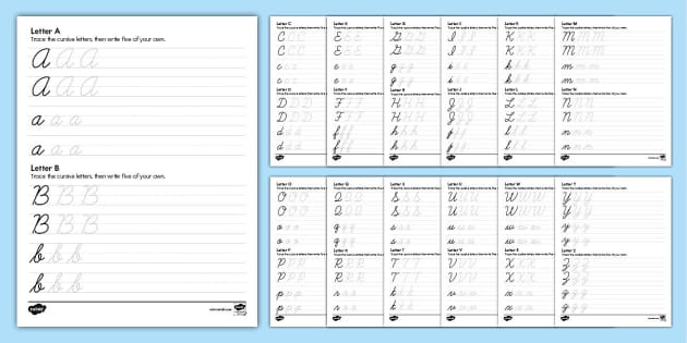 worksheet for cursive writing alphabets