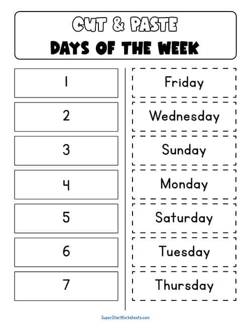 worksheet for days of the week