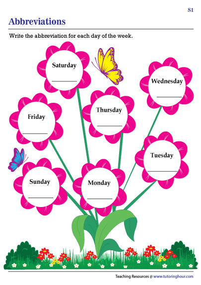 worksheet for days of the week