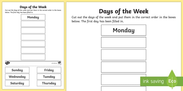 worksheet for days of the week