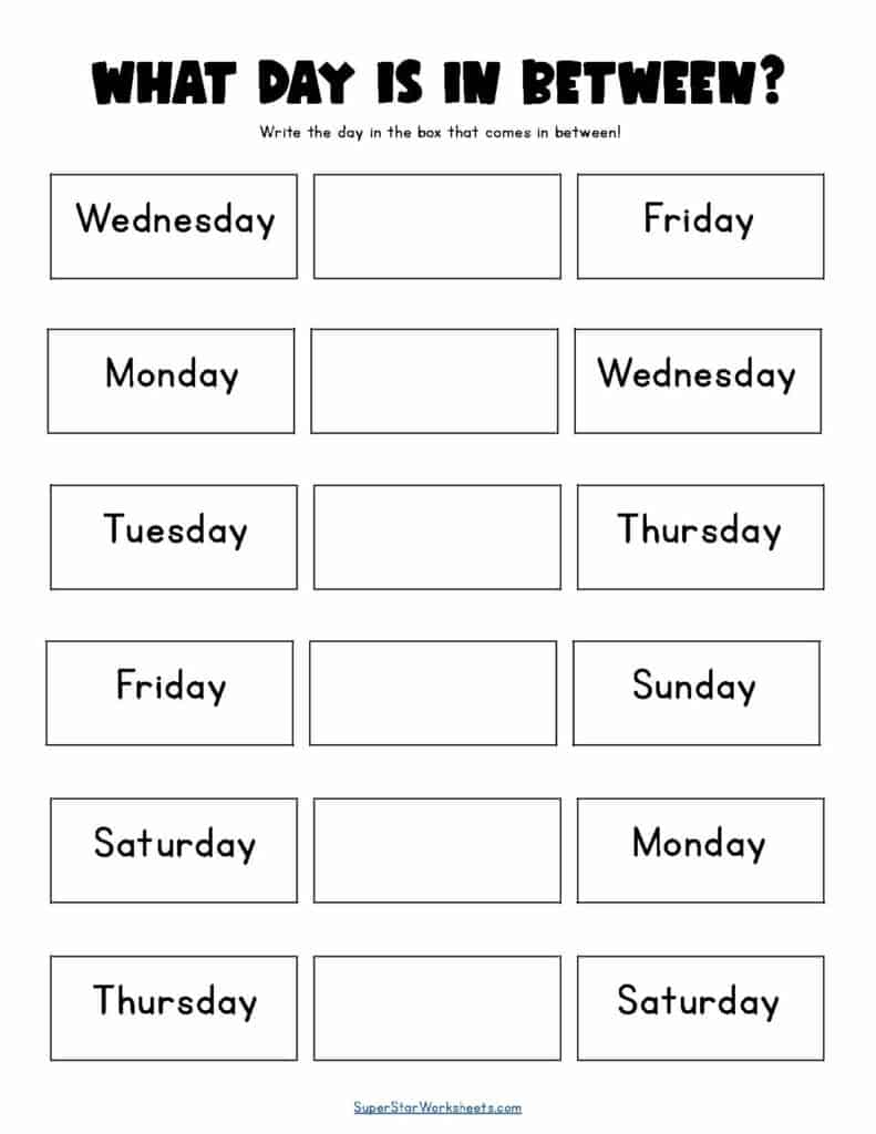 worksheet for days of the