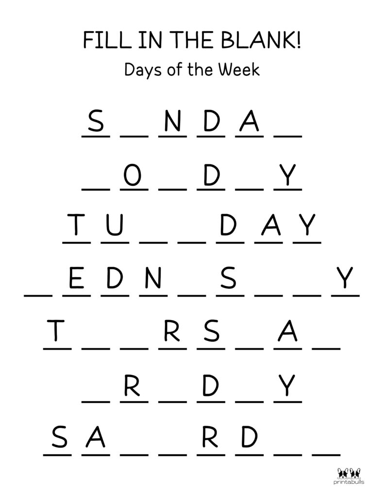 Days of the Week Worksheets &  Printables - 50 Free Pages | Printabulls