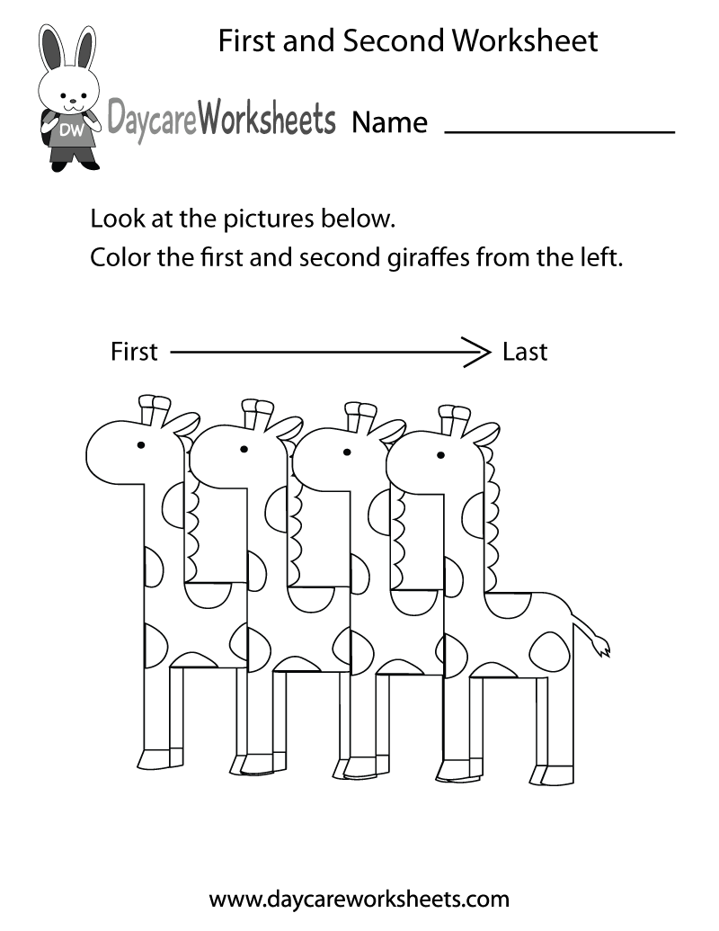 Free Preschool First and Second Worksheet
